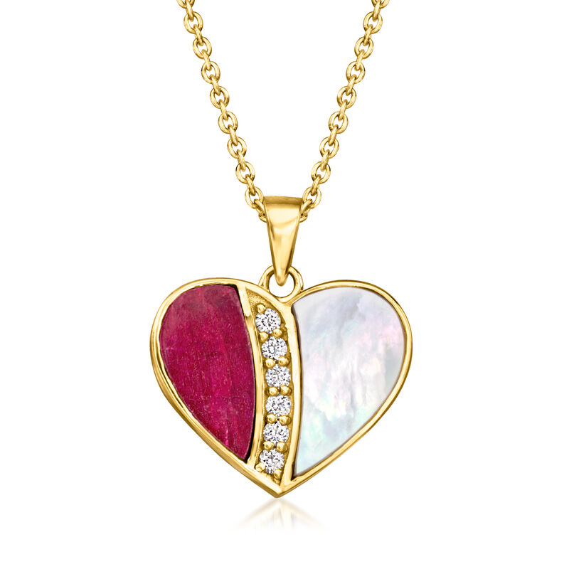 Multi-Gemstone Reversible Heart Pendant Necklace in 18kt Gold Over Sterling. 18" image number 2