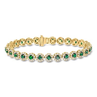 3.20 ct. t.w. Emerald and 2.68 ct. t.w. Diamond Tennis Bracelet in 14kt Yellow Gold