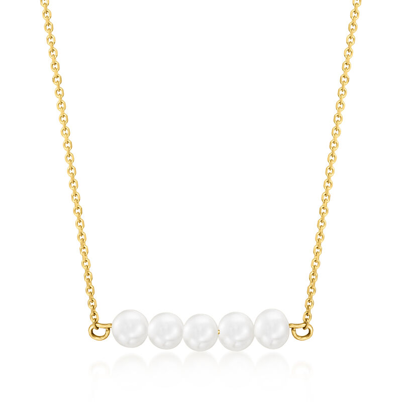 4-4.5mm Cultured Pearl Bar Necklace in 14kt Yellow Gold image number 0