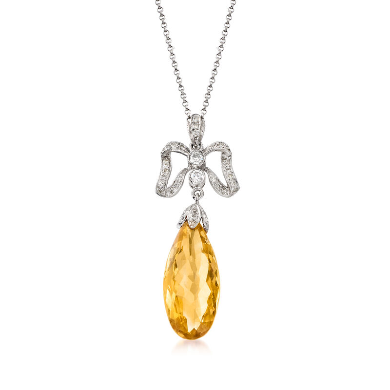 C. 1980 Vintage 8.63 Carat Citrine and .45 ct. t.w. Diamond Pendant Necklace in 18kt White Gold. 16&quot; image number 1