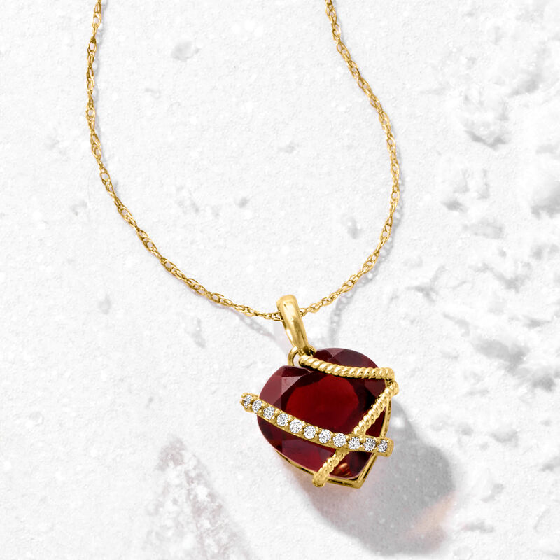 3.60 Carat Garnet Heart Pendant Necklace with Diamonds in 14kt Yellow Gold image number 3