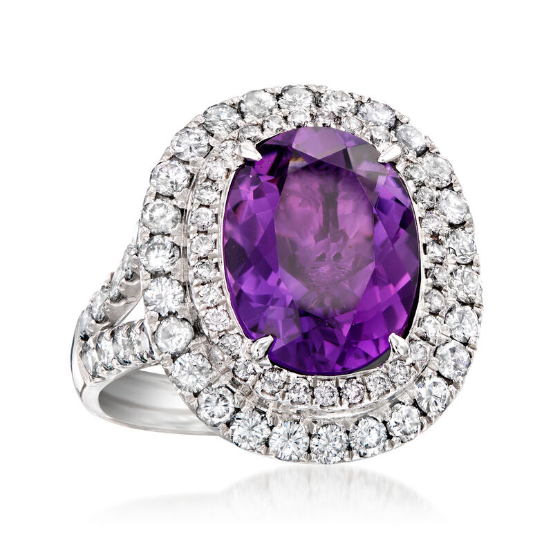C. 1980 Vintage 5.18 Carat Amethyst and 1.64 ct. t.w. Diamond Cocktail Ring in Platinum. Size 6 image number 3
