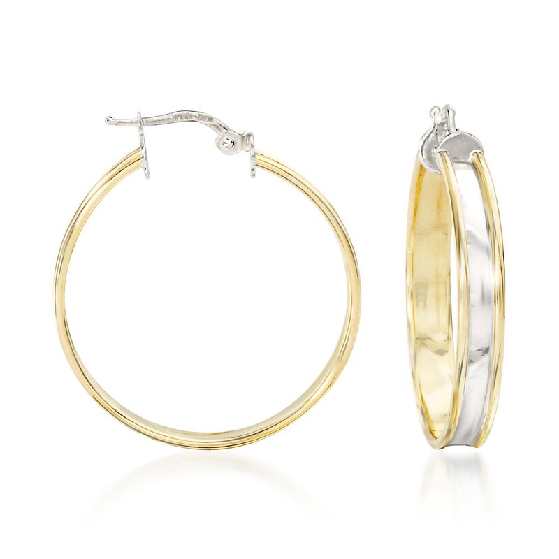 Italian 18kt Yellow Gold and Sterling Silver Hoop Earrings image number 0