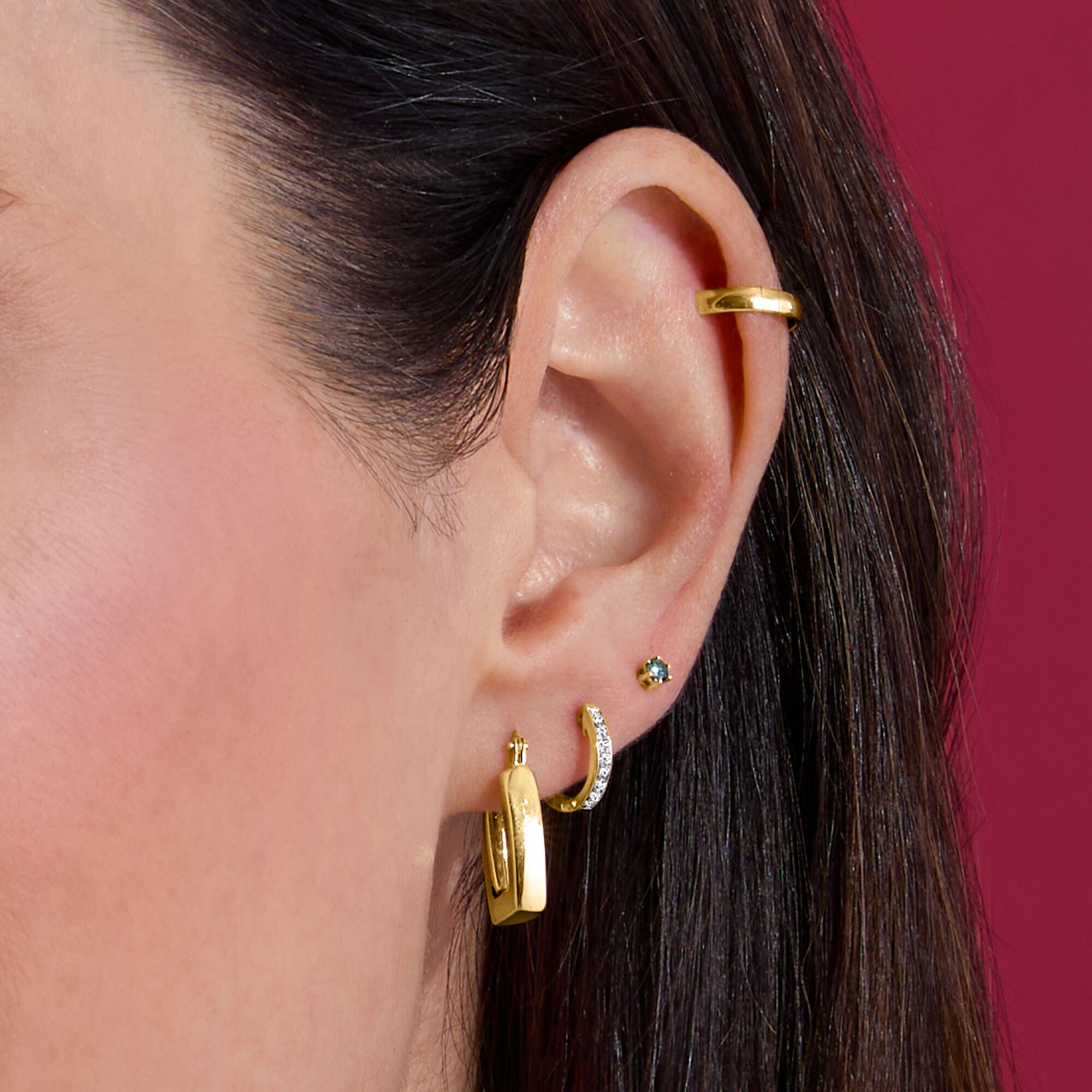 Rose gold square hoop earrings top