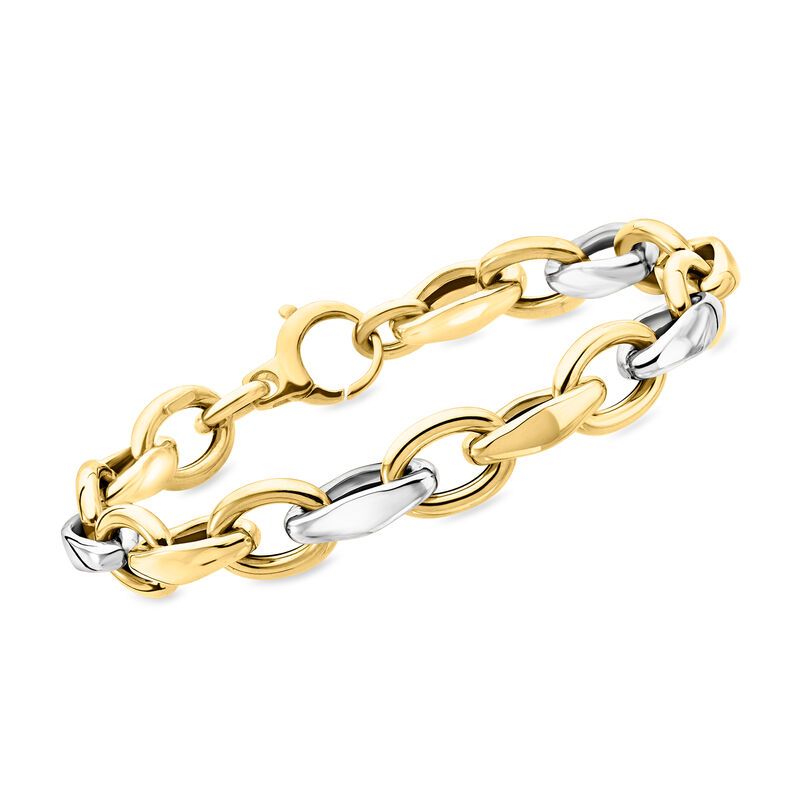 Italian 14kt Two-Tone Gold Oval-Link Bracelet. 7.5&quot; image number 0