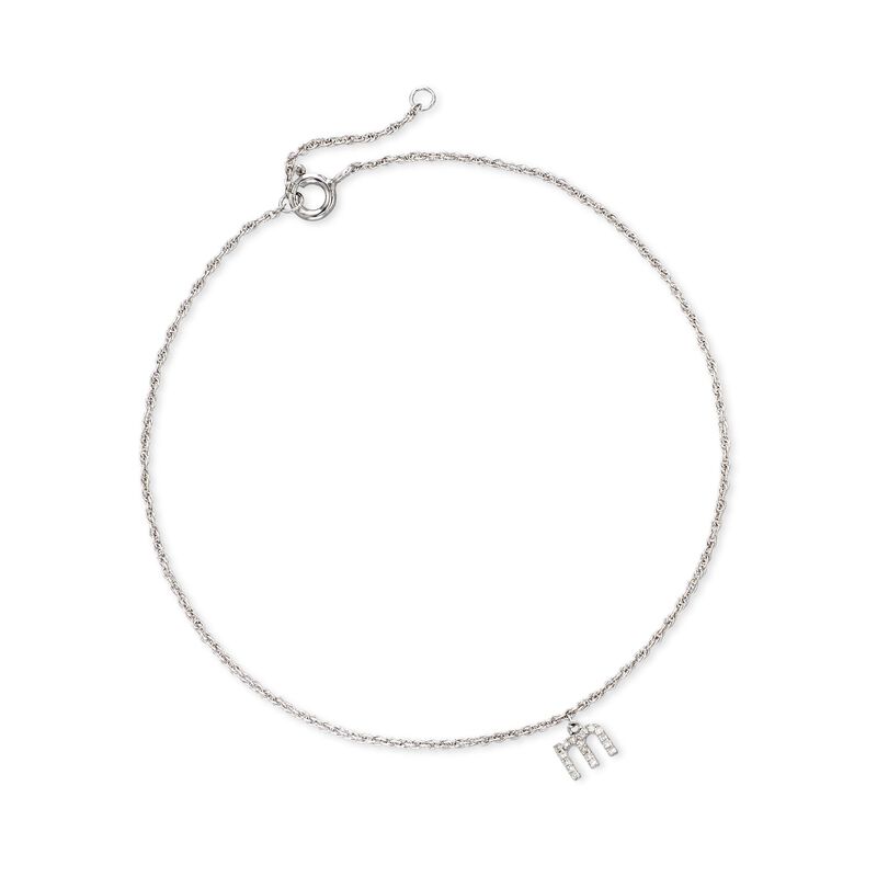 Diamond Accent Single Initial Charm Anklet in Sterling Silver image number 1