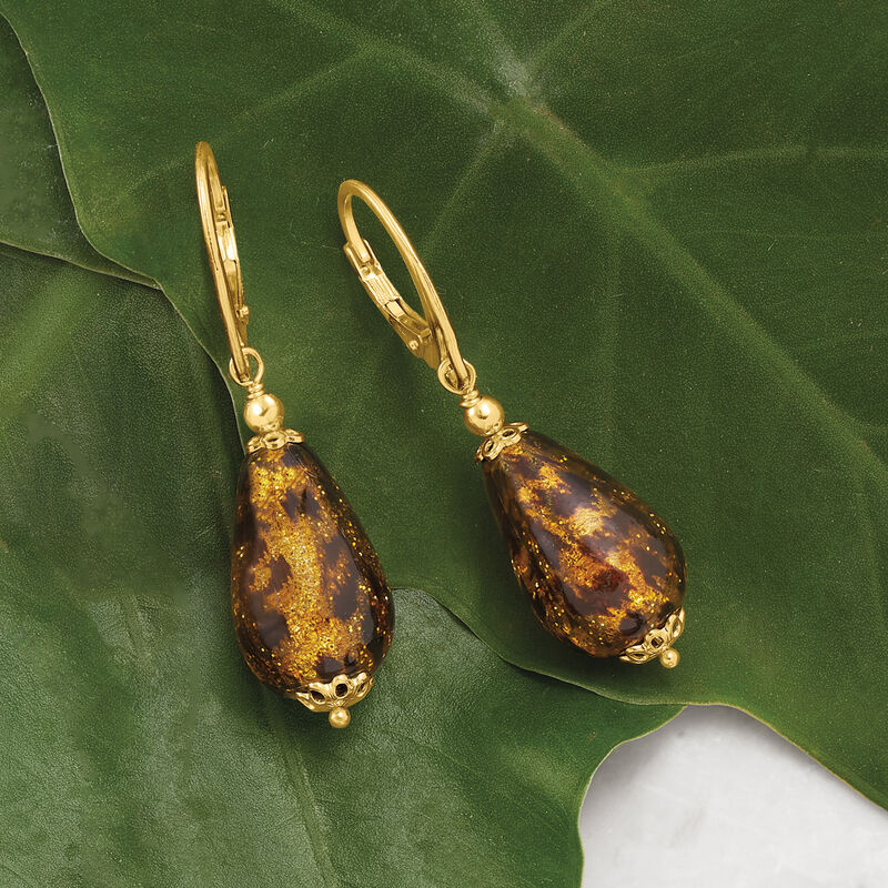 Italian Leopard-Print Murano Glass Drop Earrings in 18kt Gold Over Sterling image number 3