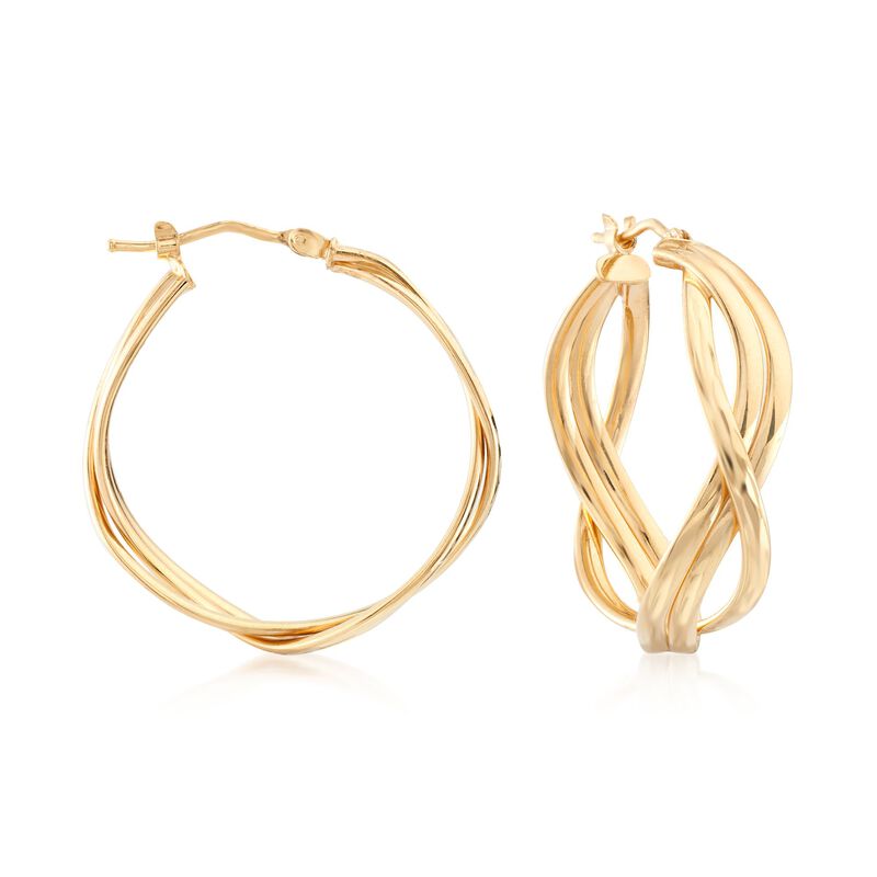 Italian 14kt Yellow Gold Twisted Hoop Earrings . 1 1/8&quot; image number 0