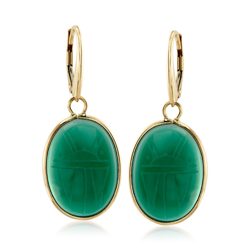 Green Chalcedony Scarab Drop Earrings in 14kt Yellow Gold image number 0