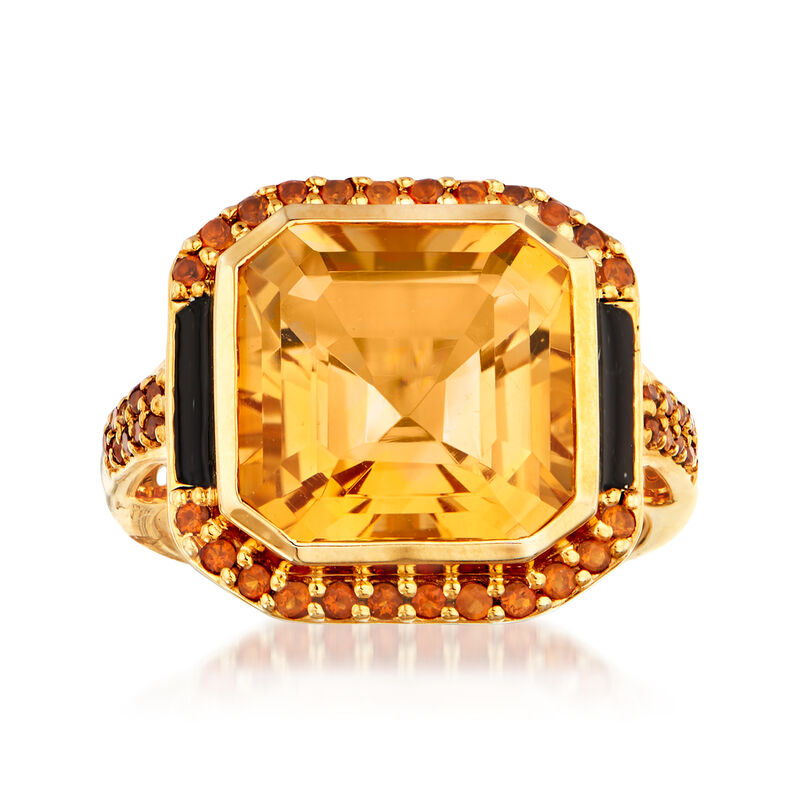 7.71 ct. t.w. Citrine and Black Enamel Ring in 18kt Gold Over Sterling image number 0