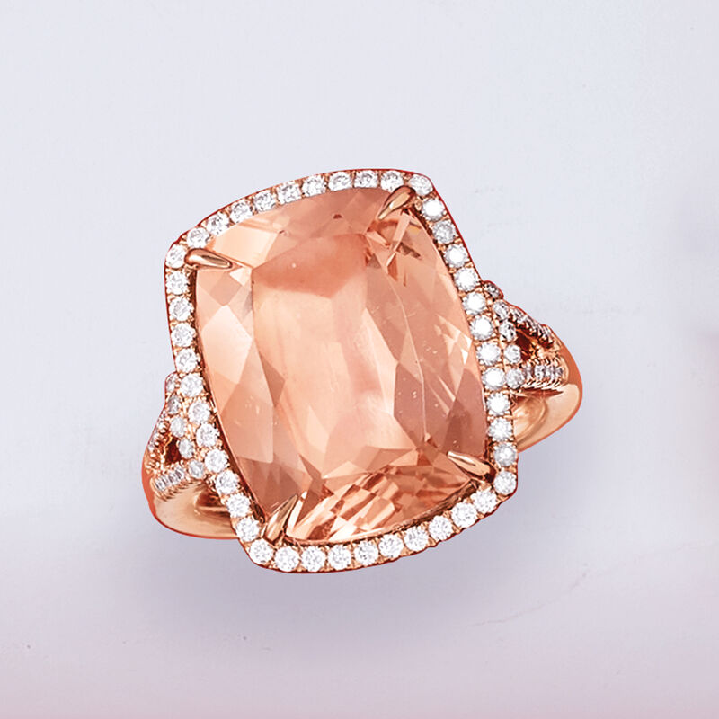 10.00 Carat Morganite and .41 ct. t.w. Diamond Ring in 14kt Rose Gold image number 3