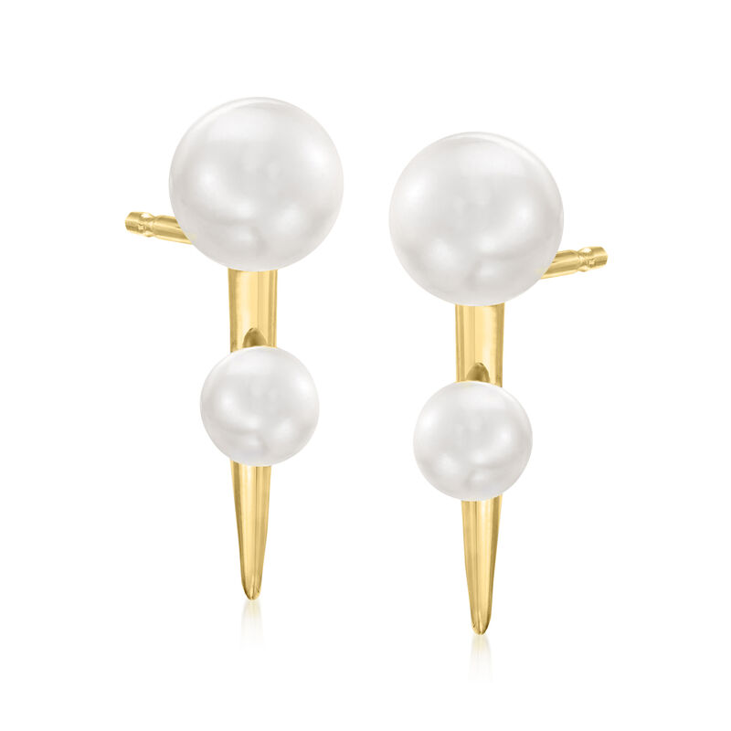 5-7.5mm Cultured Pearl Spike Earrings in 14kt Yellow Gold image number 0