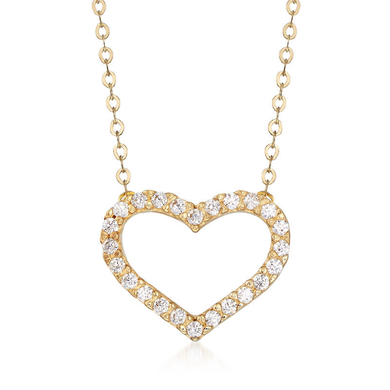 Italian .20 ct. t.w. CZ Open-Space Heart Necklace in 14kt Yellow Gold image number 0
