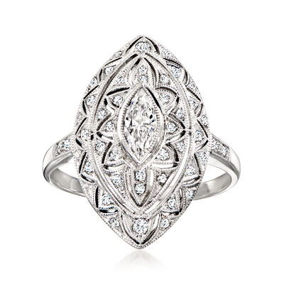 C. 1990 Vintage .70 ct. t.w. Diamond Filigree Ring in 18kt White Gold