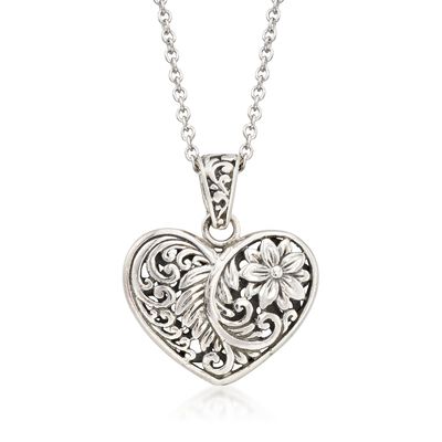 Sterling Silver Bali-Style Heart Pendant Necklace