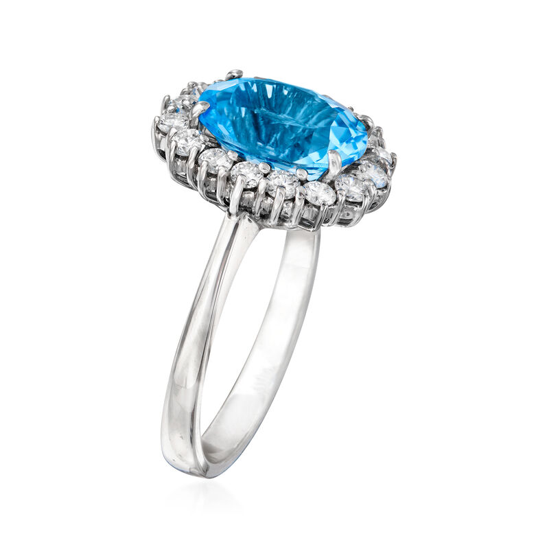 C. 1980 Vintage 3.65 Carat Blue Topaz and .55 ct. t.w. Diamond Ring in 18kt White Gold. Size 6.75 image number 2