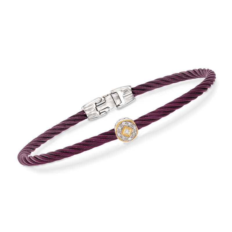 ALOR &quot;Shades of Alor&quot; Burgundy Carnation Cable Station Bracelet with Diamond Accents in Stainless Steel and 18kt Yellow and White Gold. 7&quot; image number 0
