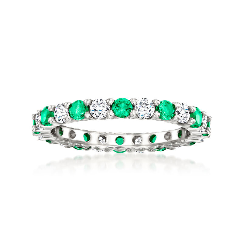 .60 ct. t.w. Simulated Emerald and .60 ct. t.w. CZ Eternity Band in Sterling Silver image number 0
