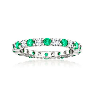 .60 ct. t.w. Simulated Emerald and .60 ct. t.w. CZ Eternity Band in Sterling Silver .60 ct. t.w. Simulated Emerald and .60 ct. t.w. CZ Eternity Band in Sterling Silver