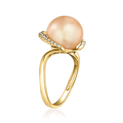 12-13mm Golden Cultured South Sea Pearl Ring with .11 ct. t.w. Diamonds in 14kt Yellow Gold