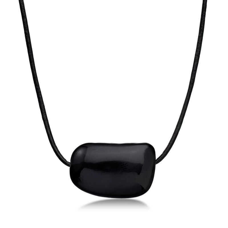 Onyx Bead Necklace with Adjustable Black Leather Cord image number 1