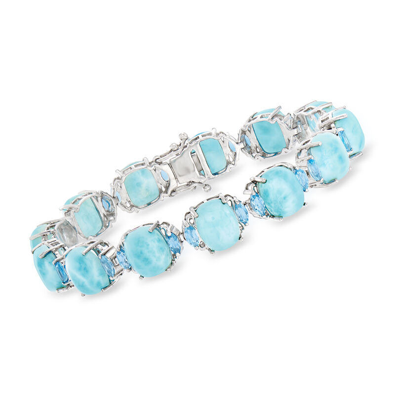 Larimar and 3.80 ct. t.w. Swiss Blue Topaz Bracelet in Sterling Silver image number 0