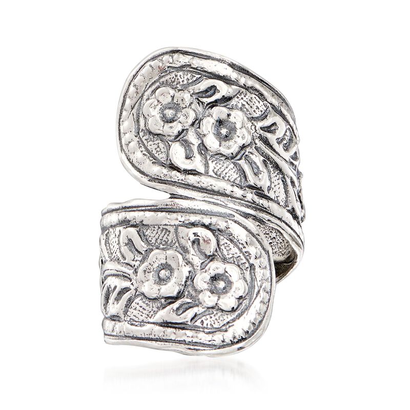 Sterling Silver Textured Floral Spoon Ring image number 0