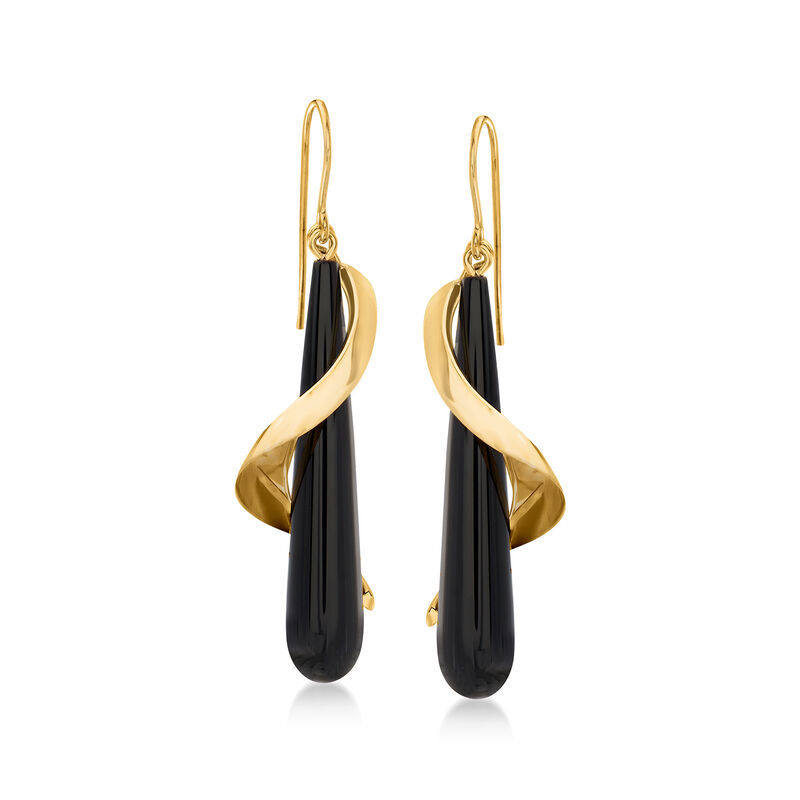 Black Onyx Spiral Drop Earrings in 14kt Yellow Gold  image number 0