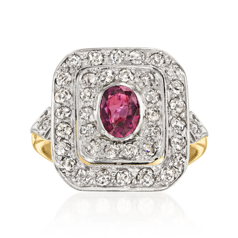 C. 1920 Vintage .65 Carat Ruby Ring with .55 ct. t.w. Diamonds in Platinum and 14kt Yellow Gold. Size 6 image number 0
