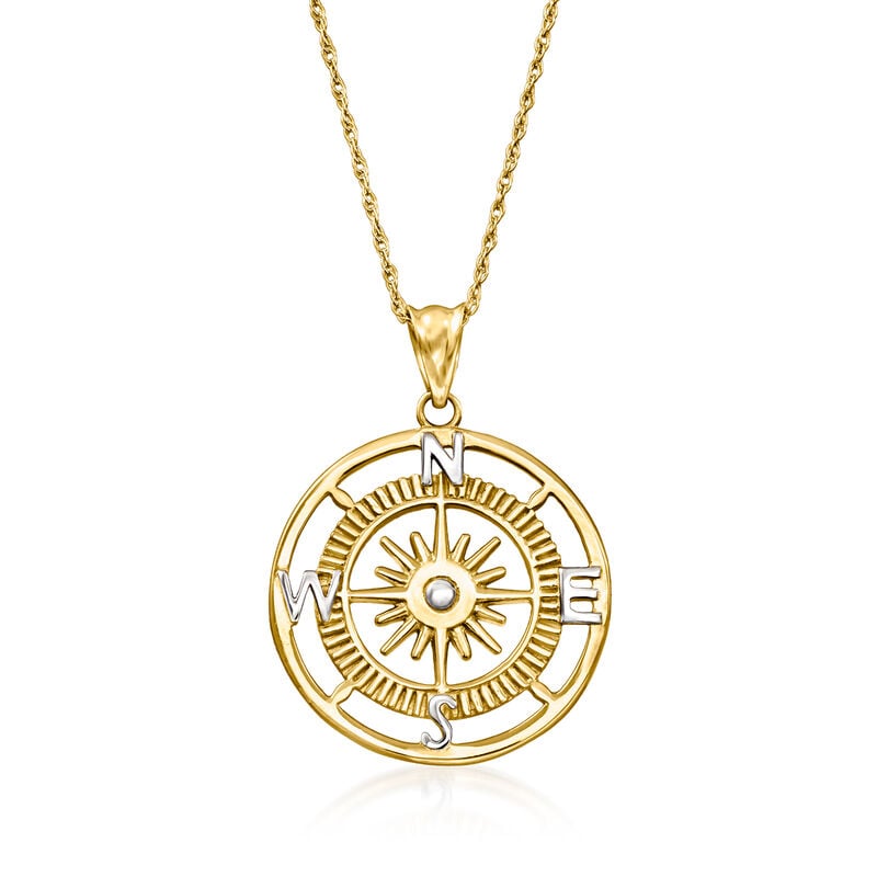 14kt Yellow Gold Compass Pendant Necklace. 18&quot; image number 1