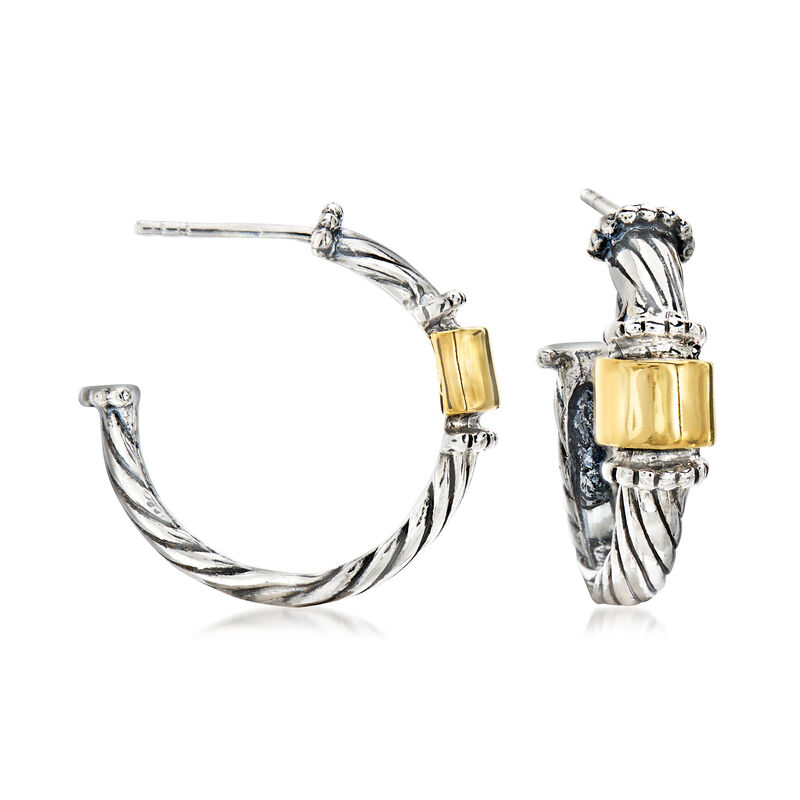 Sterling Silver with 14kt Yellow Gold C-Hoop Earrings image number 0