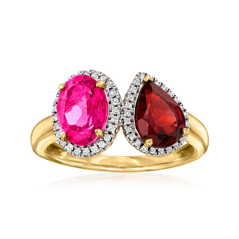 1.40 Carat Pink Topaz and 1.20 Carat Garnet Toi et Moi Ring with .40 ct. t.w. White Topaz in 18kt Gold Over Sterling image number 0