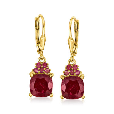 5.30 ct. t.w. Ruby Drop Earrings in 18kt Gold Over Sterling
