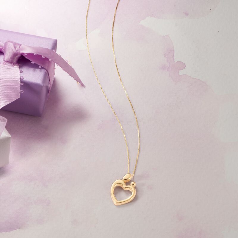 14kt Yellow Gold Mother's Embrace Heart Pendant Necklace image number 2