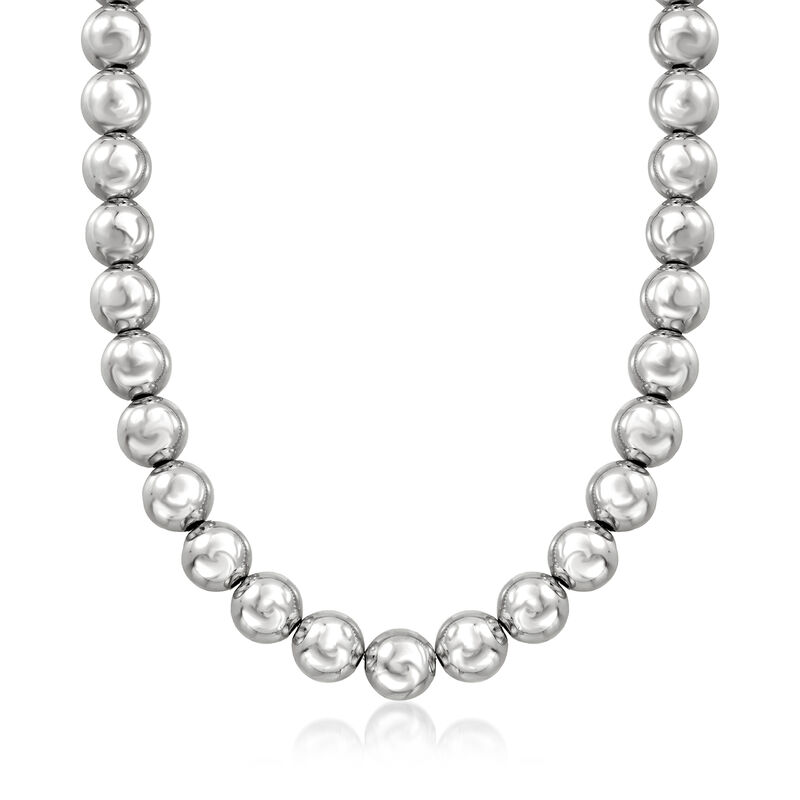 Italian 14mm Sterling Silver Bead Necklace image number 0