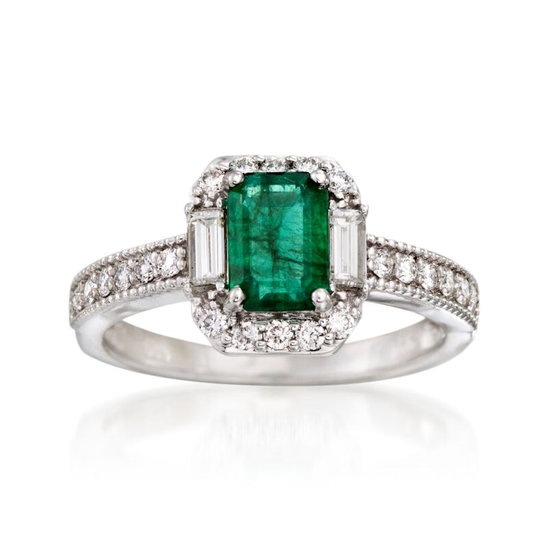 1.00 Carat Emerald and .45 ct. t.w. Diamond Ring in 14kt White Gold image number 0