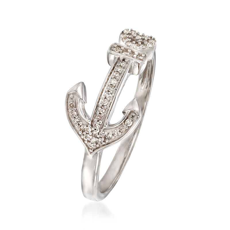 Sterling Silver Anchor Ring with Diamond Accents image number 2