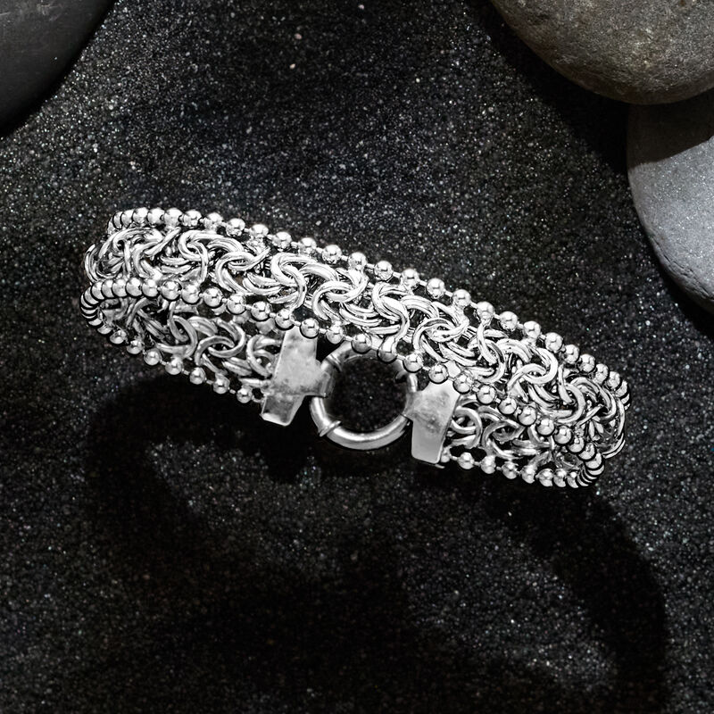 Sterling Silver Byzantine Beaded-Edge Bracelet image number 4