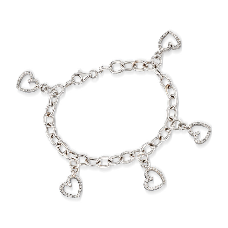 C. 2000 Vintage 2.50 ct. t.w. Diamond Heart Charm Bracelet in 18kt White Gold. 8&quot; image number 0