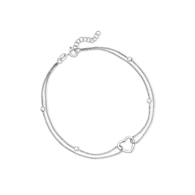 Sterling Silver Heart and Bead Anklet. 9&quot; image number 0