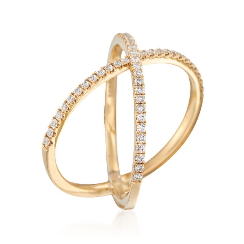 Henri Daussi .28 ct. t.w. Diamond Crisscross Ring in 14kt Yellow Gold image number 2