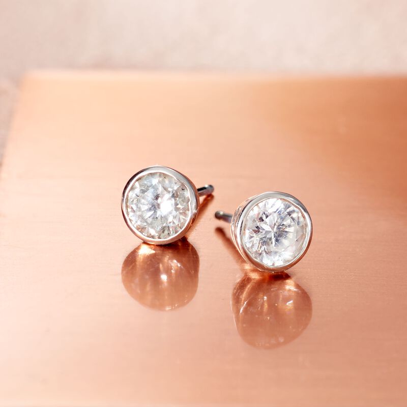 1.00 ct. t.w. Bezel-Set Diamond Stud Earrings in 14kt White Gold image number 3