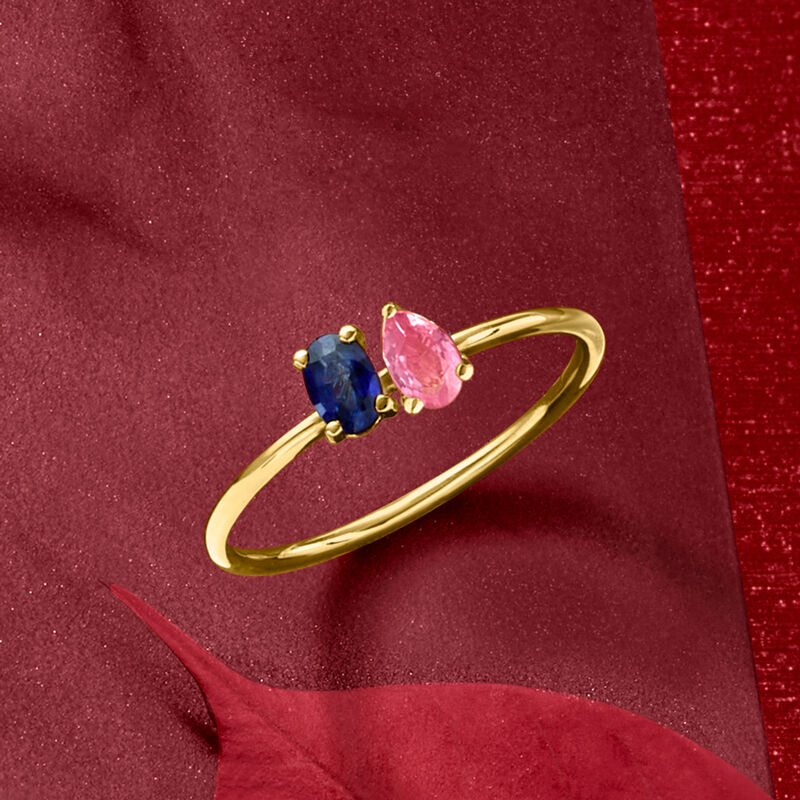 .30 ct. t.w. Blue and Pink Sapphire Toi et Moi Ring in 14kt Yellow Gold