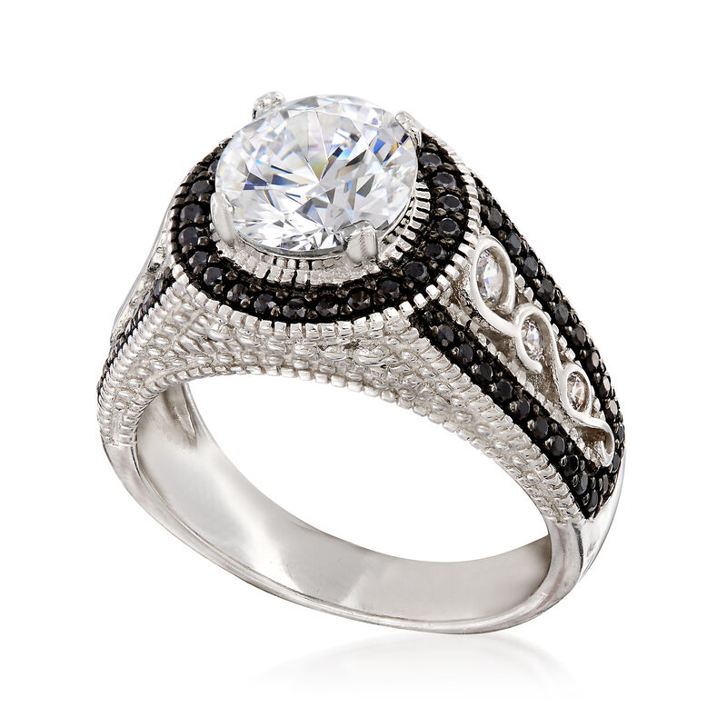 2.20 ct. t.w. CZ and .80 ct. t.w. Black Spinel Ring in Sterling Silver image number 3