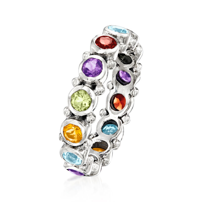 1.50 ct. t.w. Multi-Gemstone Eternity Band in Sterling Silver image number 2