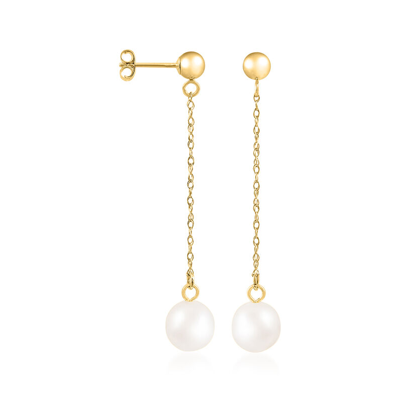 7-7.5mm Cultured Akoya Pearl Drop Earrings in 14kt Yellow Gold image number 1