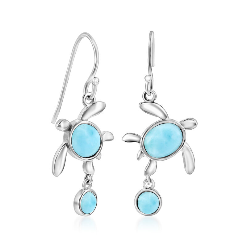 Larimar Turtle Drop Earrings in Sterling Silver image number 1