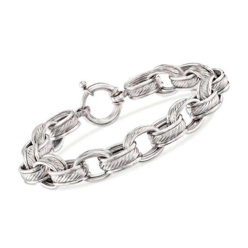 Sterling Silver Roped Oval-Link Bracelet. 7&quot; image number 0