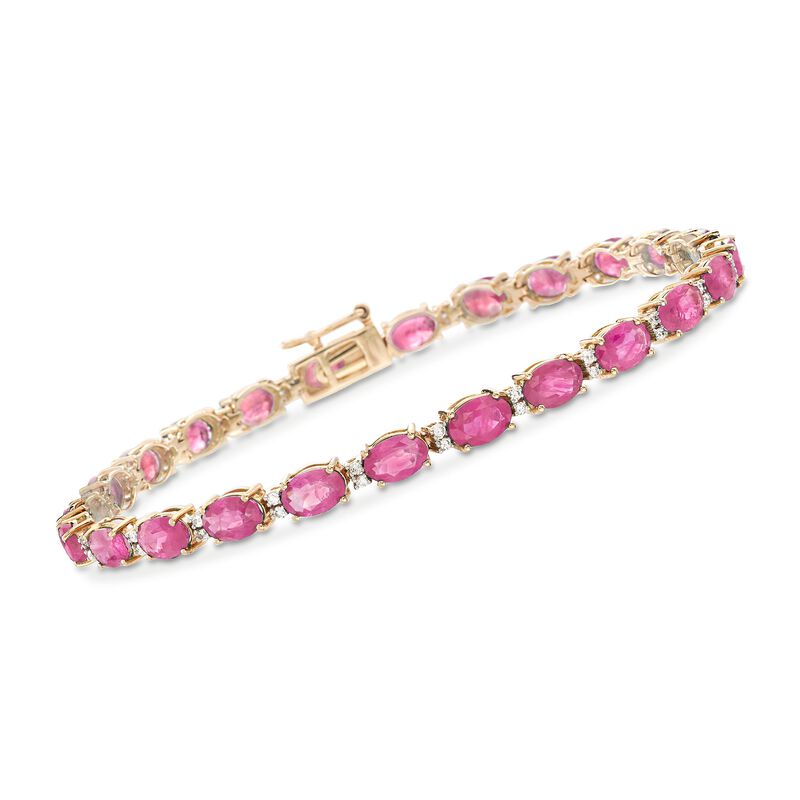 12.00 ct. t.w. Ruby and .29 ct. t.w. Diamond Bracelet in 14kt Yellow Gold image number 0