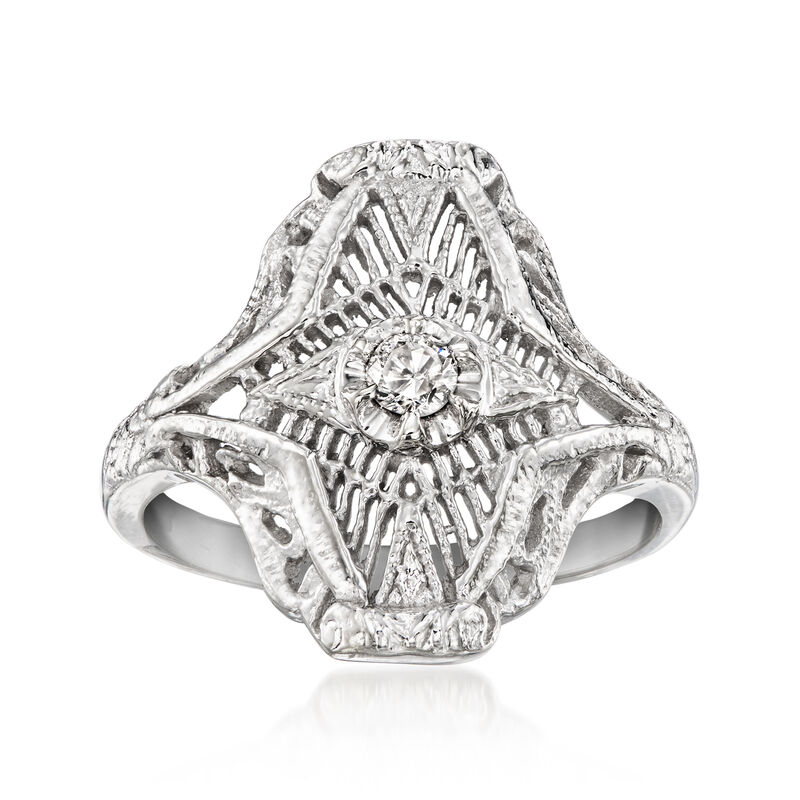 C. 1990 Vintage Diamond Openwork Ring in 14kt White Gold image number 0